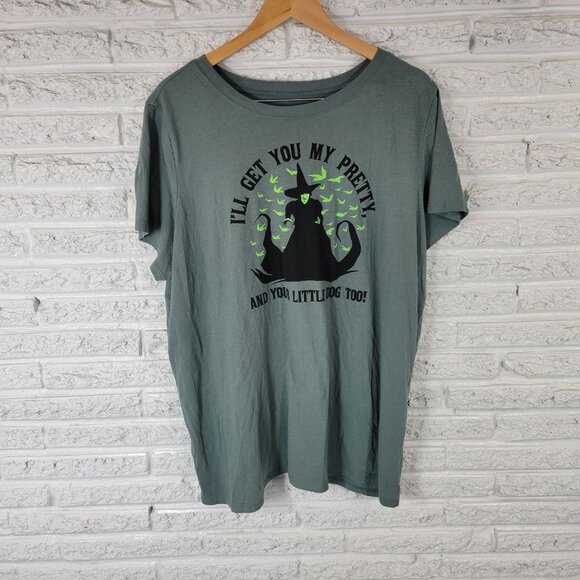Wizard of Oz Womens Top 1X 2X Plus Tee Green Wicked Witch of West NOV108E - Picture 1 of 8